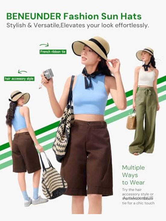 UPF50+ Wide Brim Foldable Sun Visor Packable Straw Beach Hat main image 5